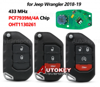 OHT1130261 68416-784AA Keyless Flip Smart Key 433MHz OEM PCF7939M Chip For 2018 2019 2020 2021 Jeep Wrangler Gladiator